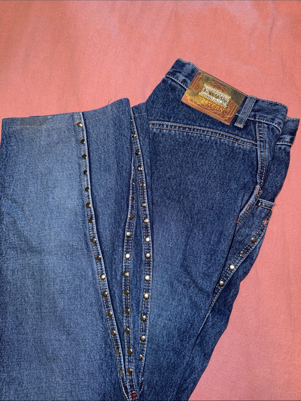 Size 30 Lawman Studded Dark Blue Boot-Cut Jeans